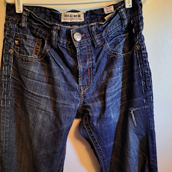 Mek Denim Moscow Slim Boot Distressed Jeans W/ Embroidered Pockets&Button Fly - Picture 6 of 13